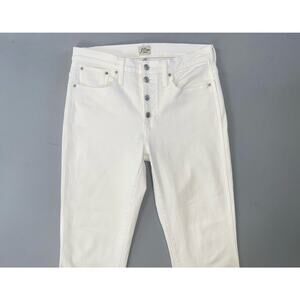 J Crew Exposed Button Fly '10" Vintage Straight' Stretch Denim Jeans. White, 30.